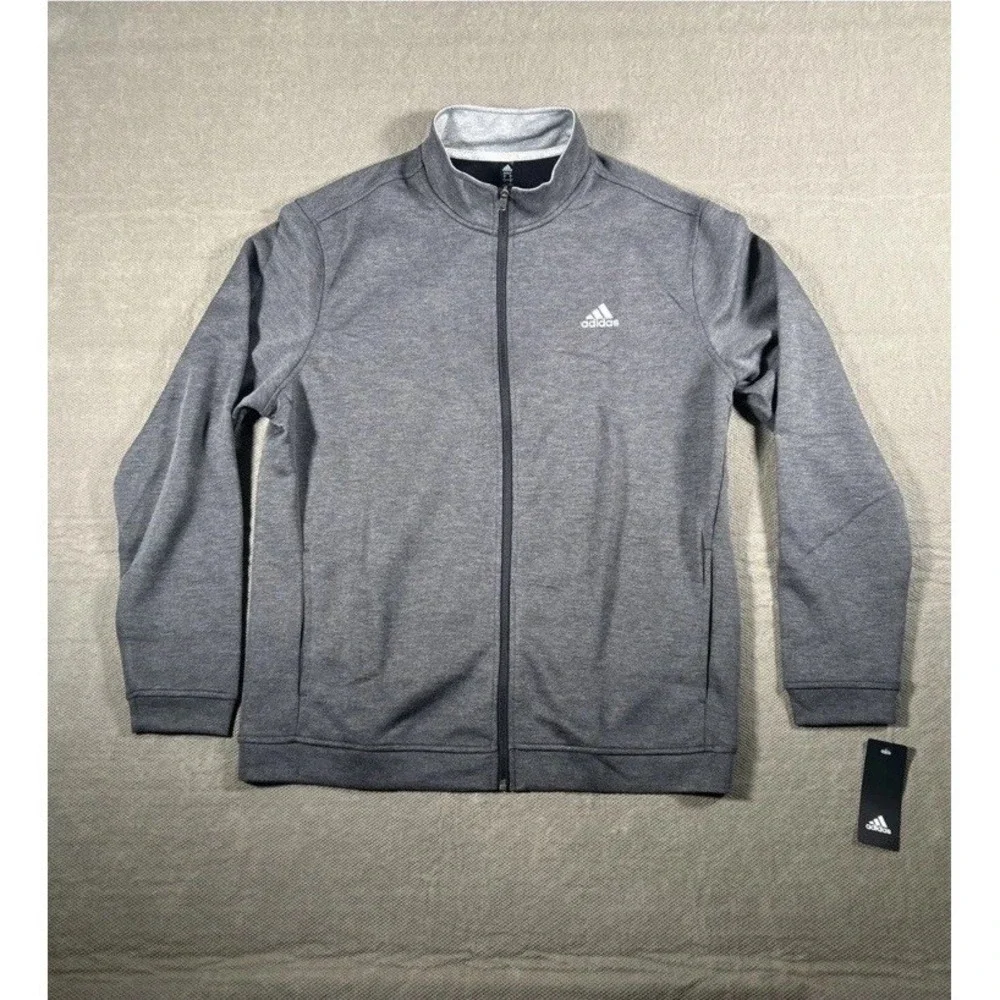 Adidas Elevated Mens Jacket Medium FULL Zip Golf Long Sleeve‎ Charcoal Black